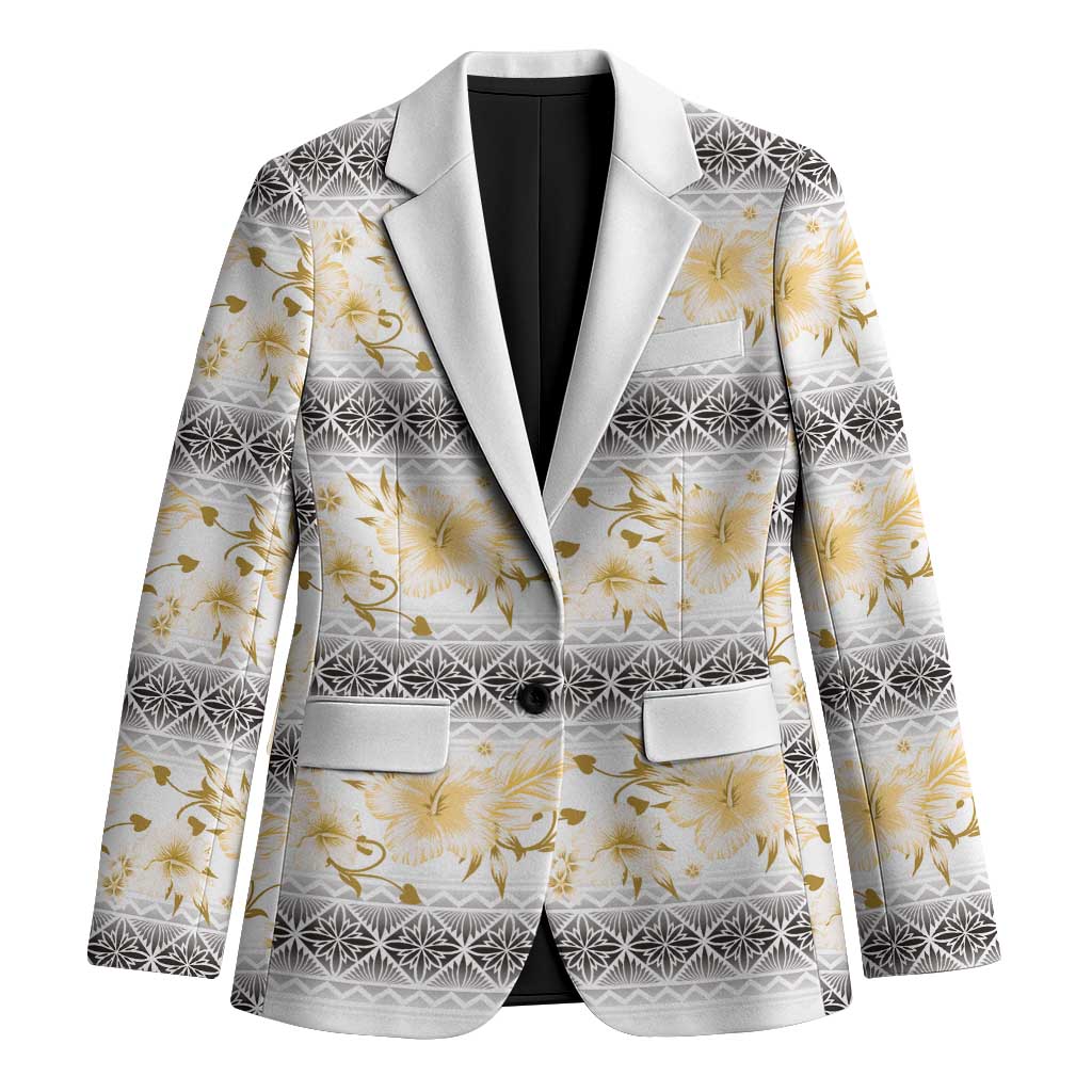 Samoa White Sunday Blazer Samoan Tapa Yellow Hibiscus LT05 Unisex Yellow - Polynesian Pride