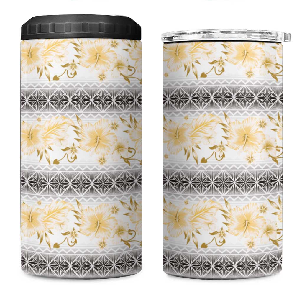 Samoa White Sunday 4 in 1 Can Cooler Tumbler Samoan Tapa Yellow Hibiscus LT05 One Size: 16 oz Yellow - Polynesian Pride
