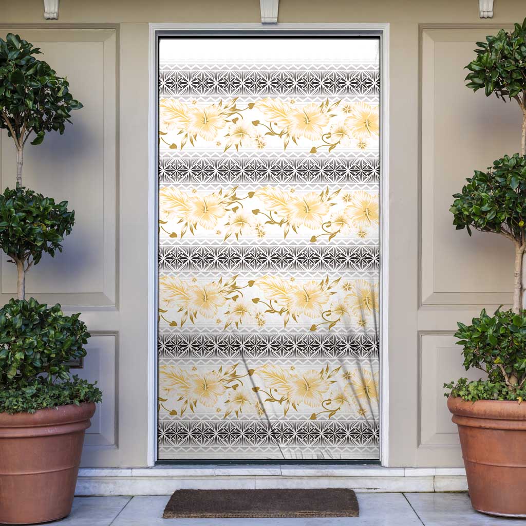 Samoa White Sunday Door Cover Samoan Tapa Yellow Hibiscus LT05 Yellow - Polynesian Pride