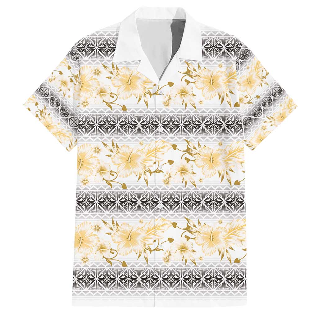 Samoa White Sunday Hawaiian Shirt Samoan Tapa Yellow Hibiscus LT05 Yellow - Polynesian Pride