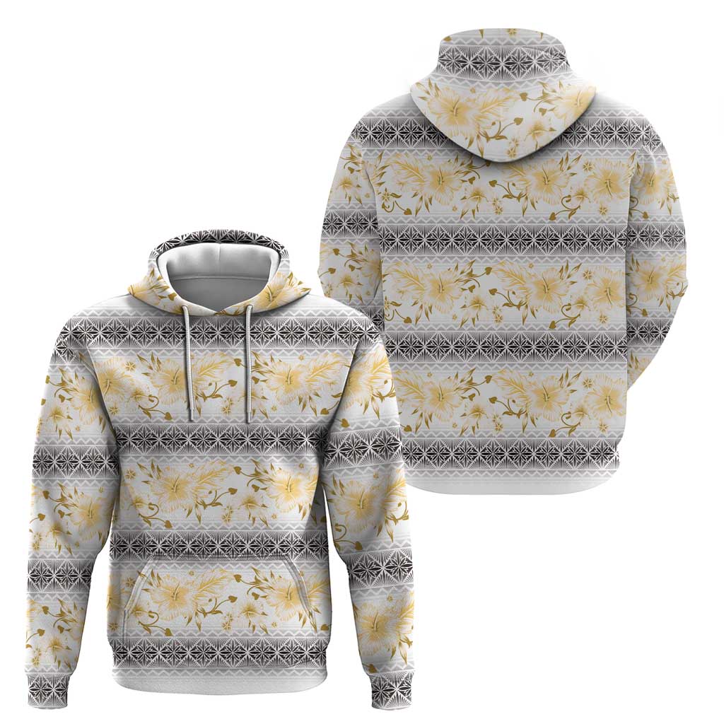 Samoa White Sunday Hoodie Samoan Tapa Yellow Hibiscus LT05 - Polynesian Pride