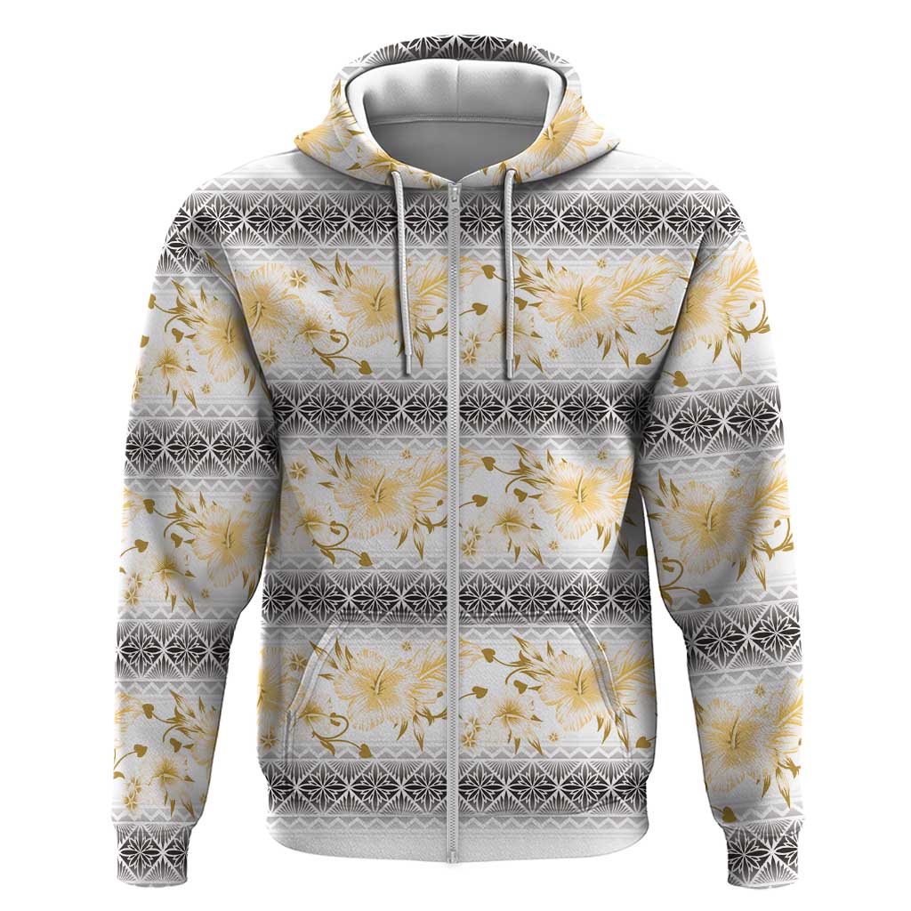 Samoa White Sunday Hoodie Samoan Tapa Yellow Hibiscus LT05 Zip Hoodie Yellow - Polynesian Pride