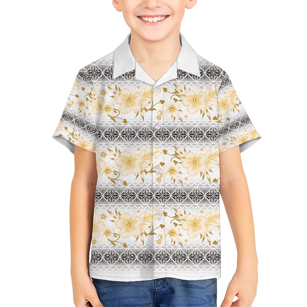 Samoa White Sunday Kid Hawaiian Shirt Samoan Tapa Yellow Hibiscus LT05 Kid Yellow - Polynesian Pride