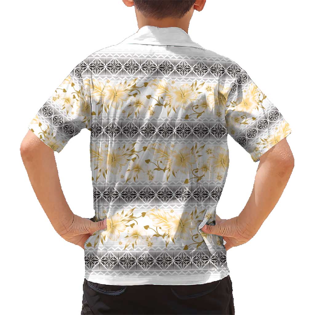 Samoa White Sunday Kid Hawaiian Shirt Samoan Tapa Yellow Hibiscus LT05 - Polynesian Pride