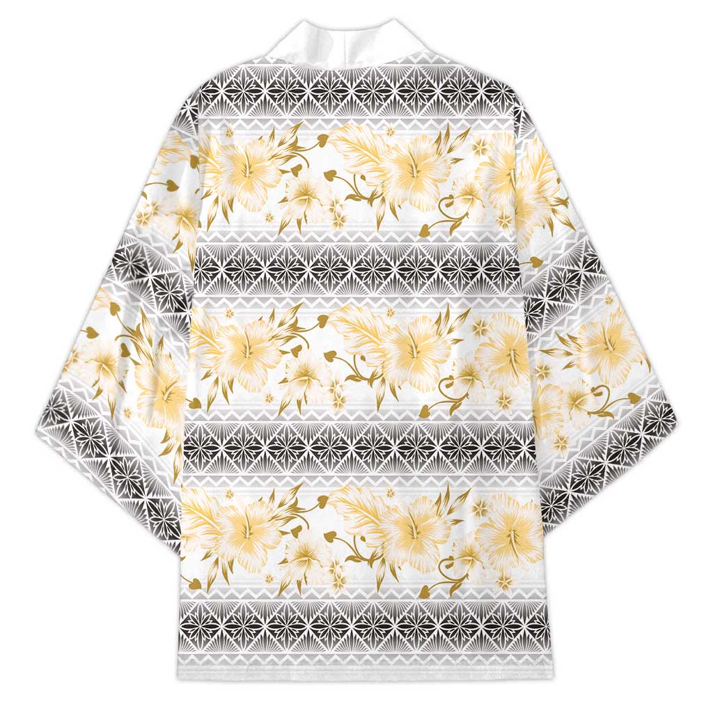 Samoa White Sunday Kimono Samoan Tapa Yellow Hibiscus LT05 - Polynesian Pride