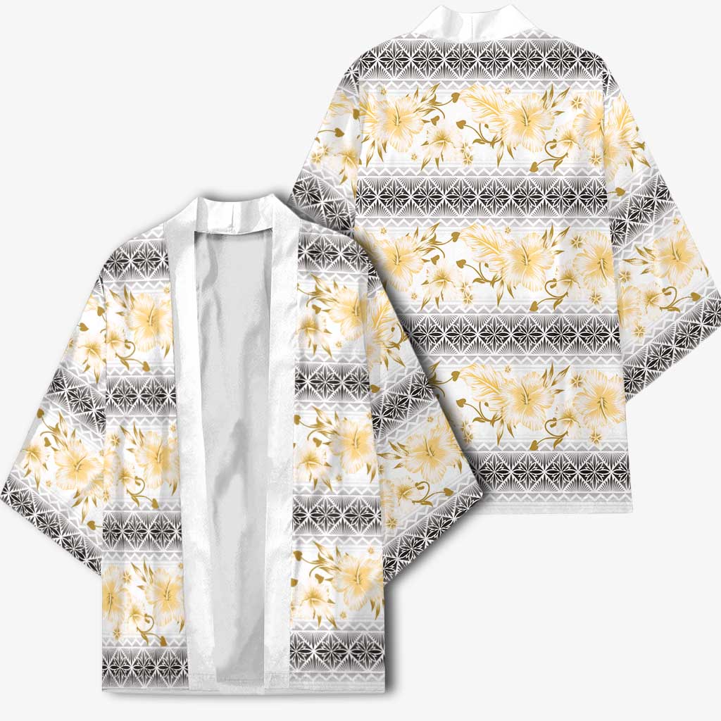 Samoa White Sunday Kimono Samoan Tapa Yellow Hibiscus LT05 - Polynesian Pride