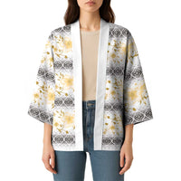 Samoa White Sunday Kimono Samoan Tapa Yellow Hibiscus LT05 - Polynesian Pride