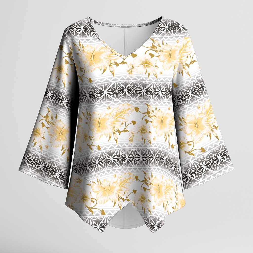 Samoa White Sunday Kimono Sleeve Blouse Samoan Tapa Yellow Hibiscus LT05 Female Yellow - Polynesian Pride