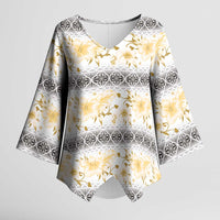 Samoa White Sunday Kimono Sleeve Blouse Samoan Tapa Yellow Hibiscus LT05 Female Yellow - Polynesian Pride