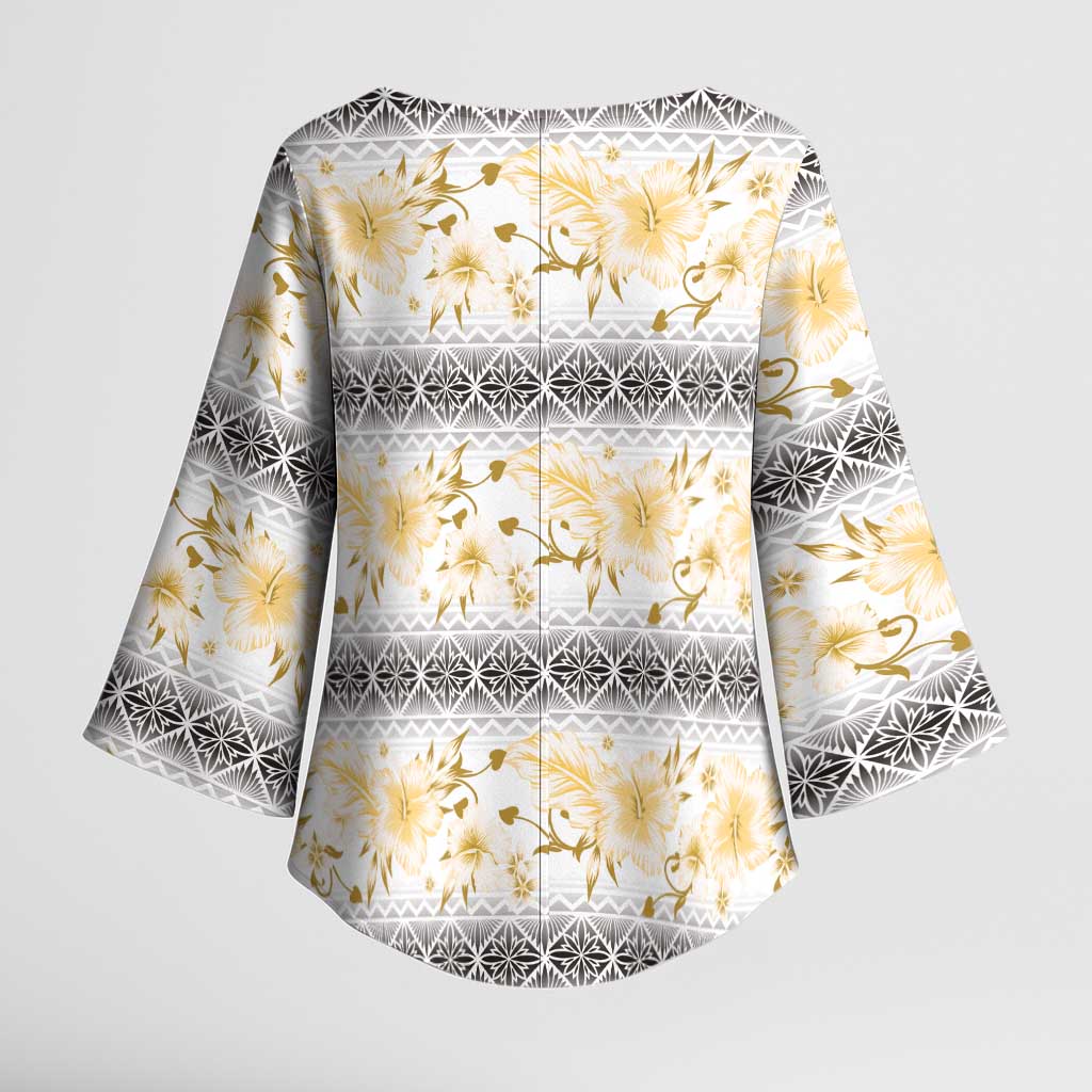 Samoa White Sunday Kimono Sleeve Blouse Samoan Tapa Yellow Hibiscus LT05 - Polynesian Pride