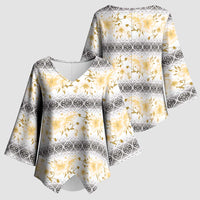 Samoa White Sunday Kimono Sleeve Blouse Samoan Tapa Yellow Hibiscus LT05 - Polynesian Pride