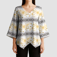 Samoa White Sunday Kimono Sleeve Blouse Samoan Tapa Yellow Hibiscus LT05 - Polynesian Pride