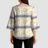 Samoa White Sunday Kimono Sleeve Blouse Samoan Tapa Yellow Hibiscus LT05 - Polynesian Pride