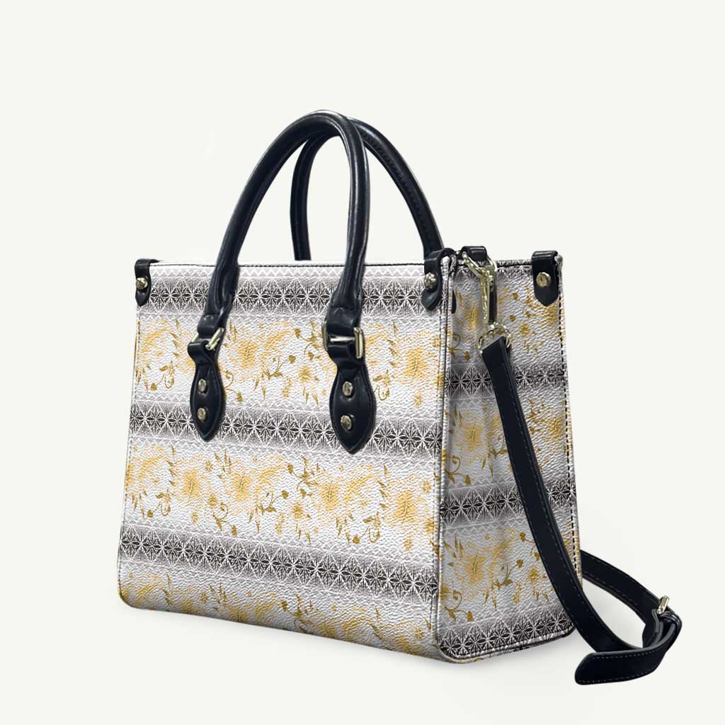 Samoa White Sunday Leather Bag Samoan Tapa Yellow Hibiscus LT05 Yellow - Polynesian Pride
