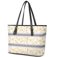 Samoa White Sunday Leather Tote Bag Samoan Tapa Yellow Hibiscus LT05 - Polynesian Pride