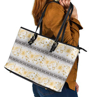 Samoa White Sunday Leather Tote Bag Samoan Tapa Yellow Hibiscus LT05 - Polynesian Pride