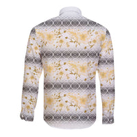 Samoa White Sunday Long Sleeve Button Shirt Samoan Tapa Yellow Hibiscus LT05 - Polynesian Pride