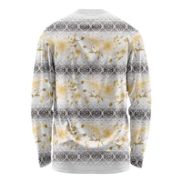 Samoa White Sunday Long Sleeve Shirt Samoan Tapa Yellow Hibiscus LT05 - Polynesian Pride