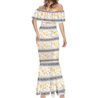 Samoa White Sunday Mermaid Dress Samoan Tapa Yellow Hibiscus LT05 - Polynesian Pride