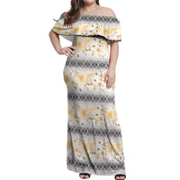 Samoa White Sunday Off Shoulder Maxi Dress Samoan Tapa Yellow Hibiscus LT05 Women Yellow - Polynesian Pride