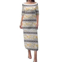 Samoa White Sunday Puletasi Samoan Tapa Yellow Hibiscus LT05 Long Dress Yellow - Polynesian Pride