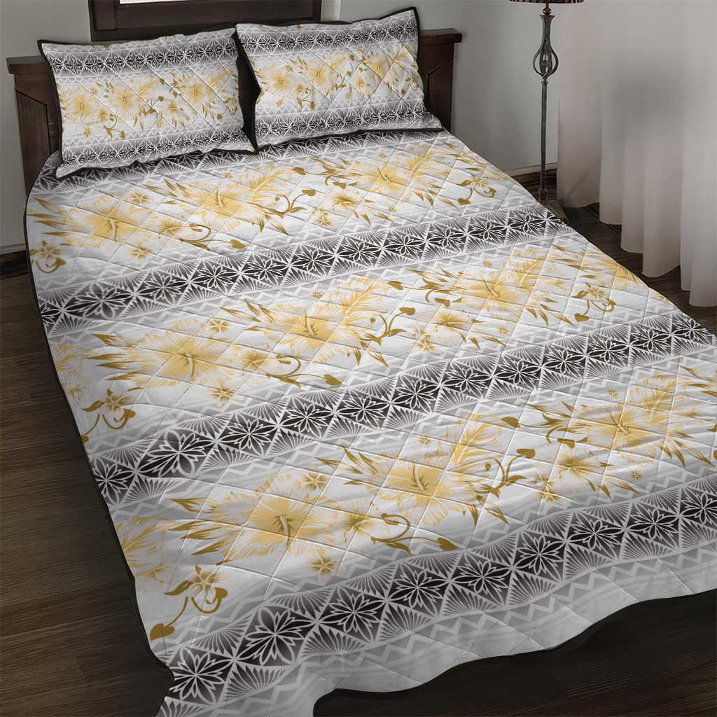 Samoa White Sunday Quilt Bed Set Samoan Tapa Yellow Hibiscus LT05 Yellow - Polynesian Pride