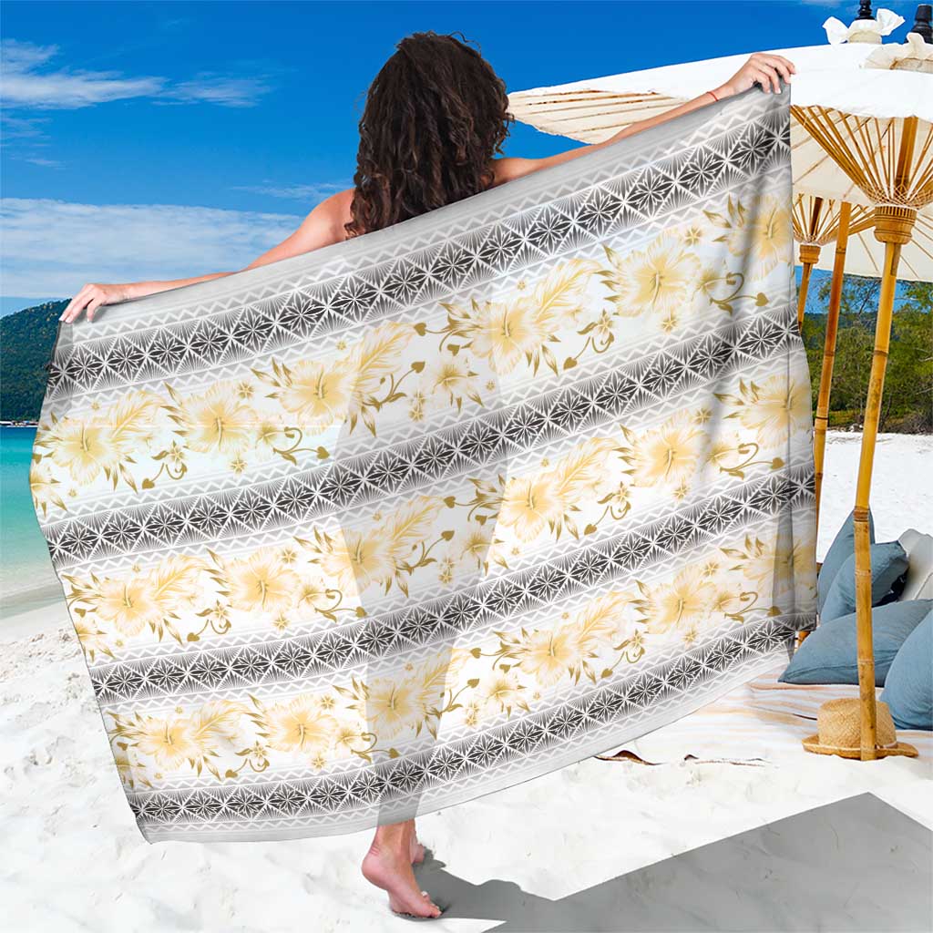 Samoa White Sunday Sarong Samoan Tapa Yellow Hibiscus LT05 One Size 44 x 66 inches Yellow - Polynesian Pride