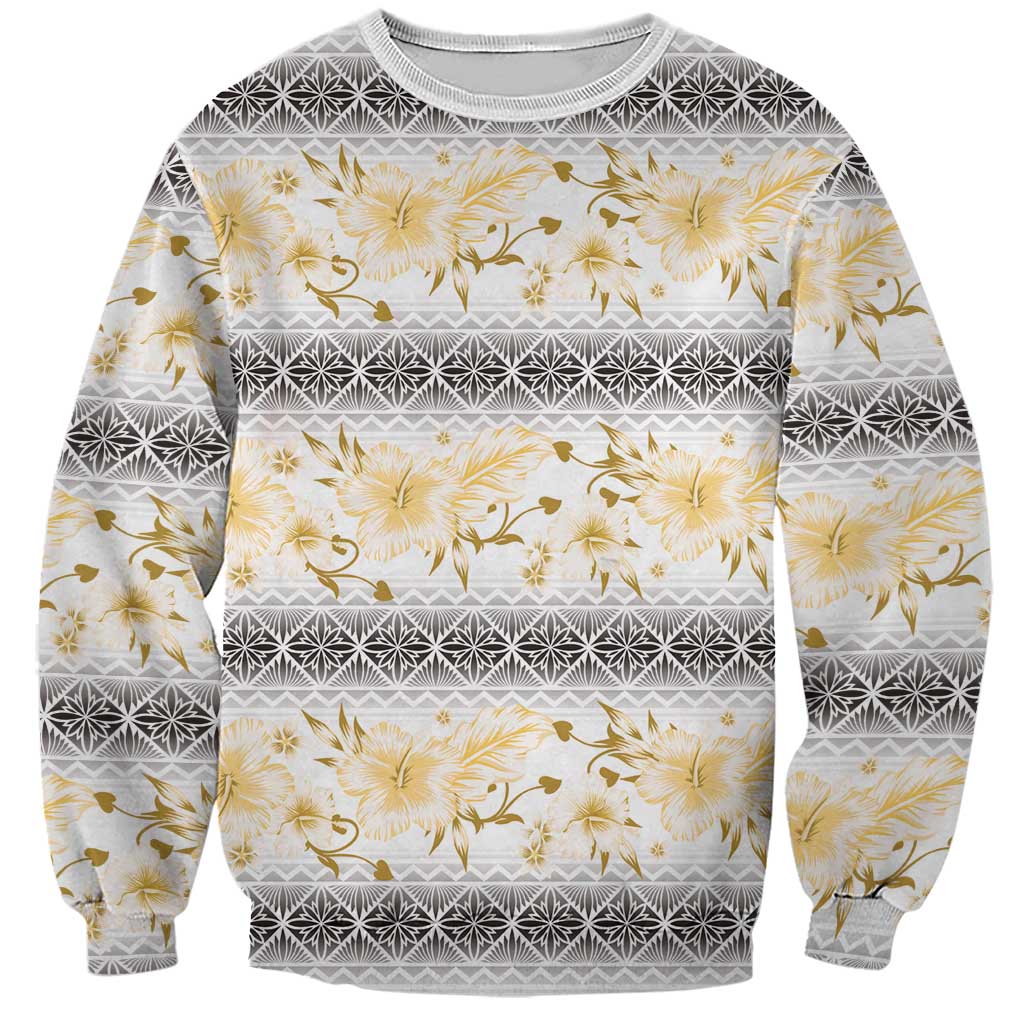Samoa White Sunday Sweatshirt Samoan Tapa Yellow Hibiscus LT05 Unisex Yellow - Polynesian Pride