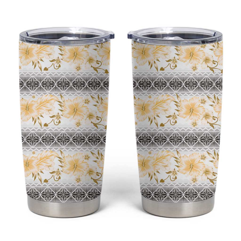 Samoa White Sunday Tumbler Cup Samoan Tapa Yellow Hibiscus LT05 Yellow - Polynesian Pride