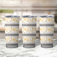 Samoa White Sunday Tumbler Cup Samoan Tapa Yellow Hibiscus LT05 - Polynesian Pride