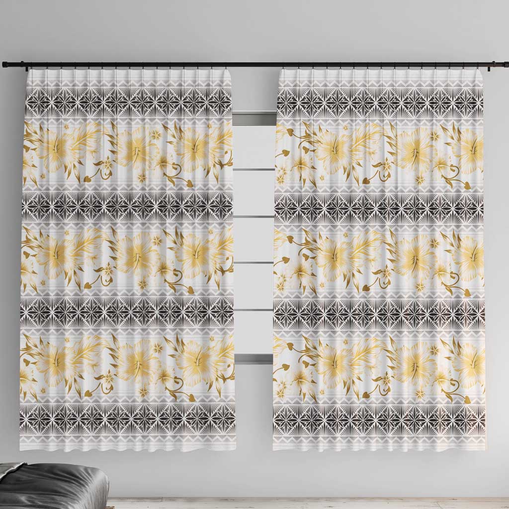 Samoa White Sunday Window Curtain Samoan Tapa Yellow Hibiscus LT05 With Hooks Yellow - Polynesian Pride