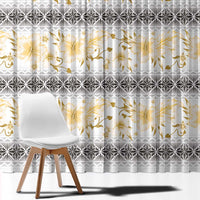 Samoa White Sunday Window Curtain Samoan Tapa Yellow Hibiscus LT05 - Polynesian Pride