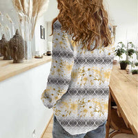 Samoa White Sunday Women Casual Shirt Samoan Tapa Yellow Hibiscus LT05 - Polynesian Pride