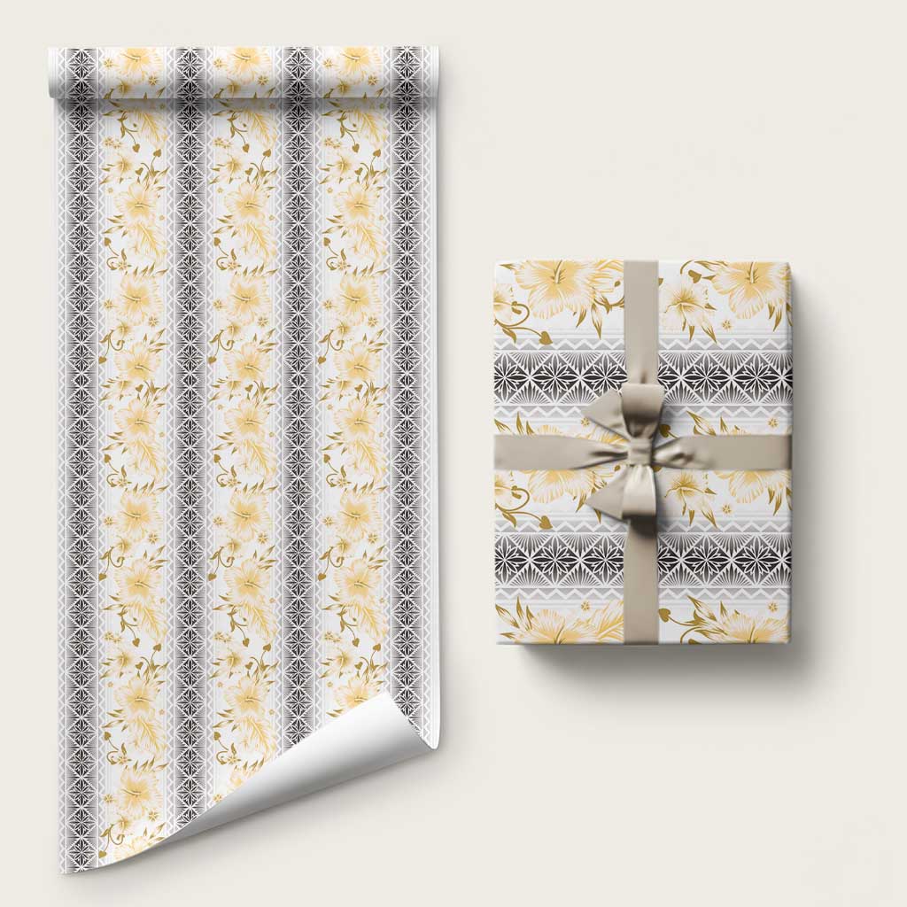 Samoa White Sunday Wrapping Paper Samoan Tapa Yellow Hibiscus LT05 58" × 23" Yellow - Polynesian Pride