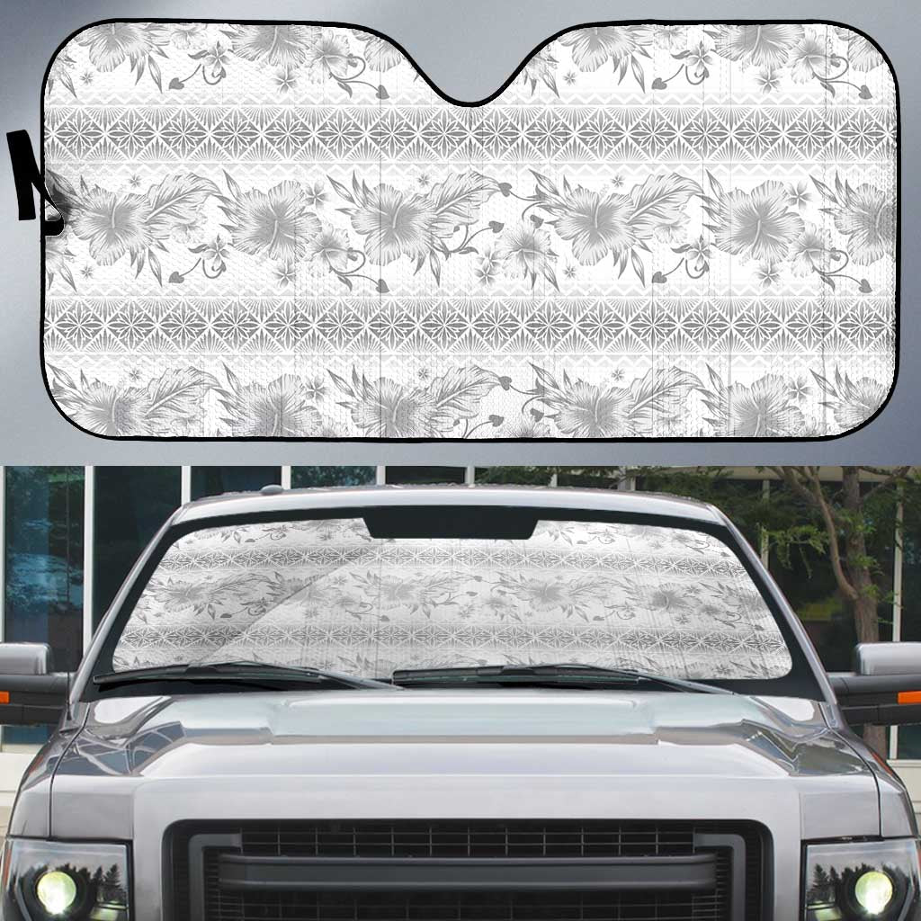 Samoa White Sunday Auto Sun Shade Samoan Tapa White Hibiscus LT05 White - Polynesian Pride
