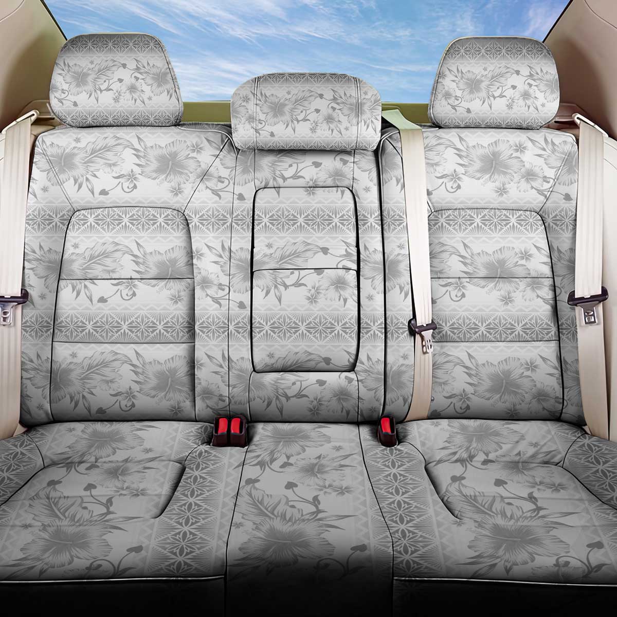 Samoa White Sunday Back Car Seat Cover Samoan Tapa White Hibiscus LT05 One Size White - Polynesian Pride