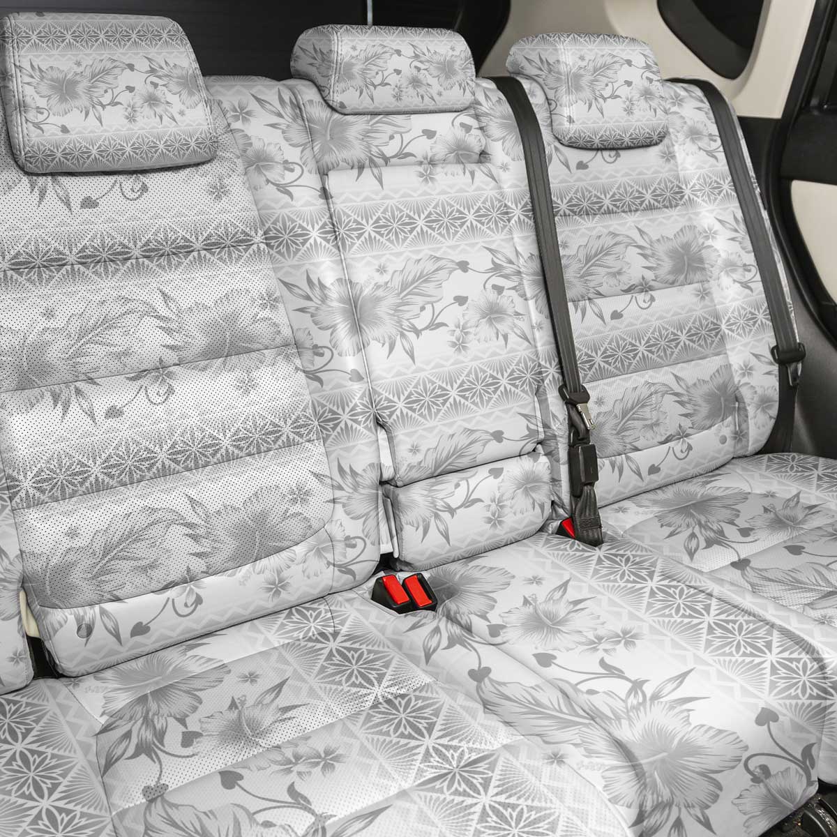 Samoa White Sunday Back Car Seat Cover Samoan Tapa White Hibiscus LT05 - Polynesian Pride