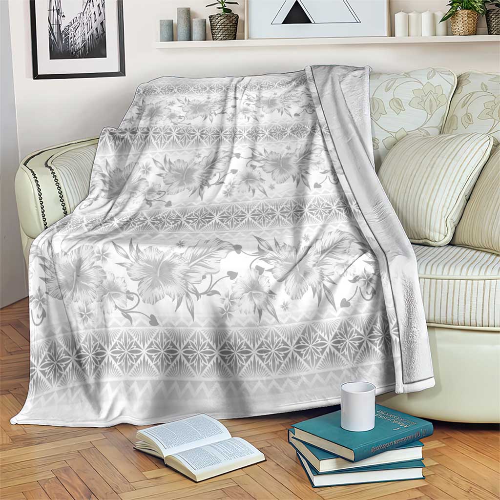 Samoa White Sunday Blanket Samoan Tapa White Hibiscus LT05 White - Polynesian Pride