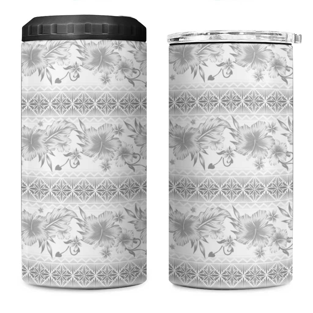 Samoa White Sunday 4 in 1 Can Cooler Tumbler Samoan Tapa White Hibiscus LT05 One Size: 16 oz White - Polynesian Pride