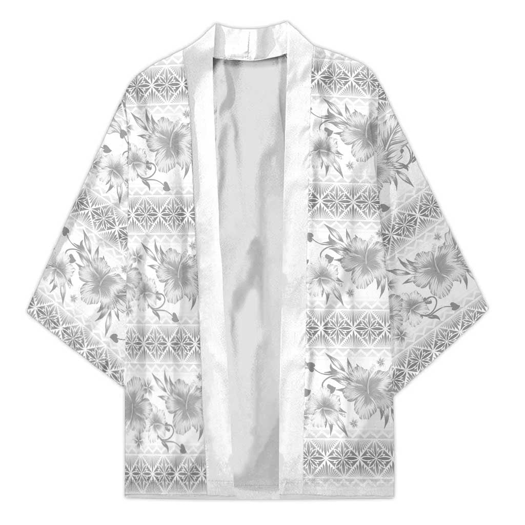 Samoa White Sunday Kimono Samoan Tapa White Hibiscus LT05 Unisex White - Polynesian Pride