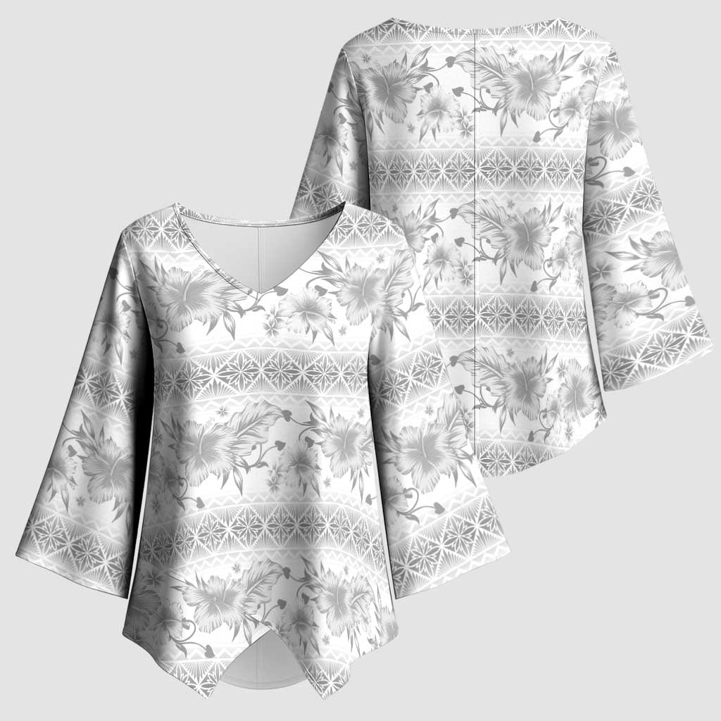 Samoa White Sunday Kimono Sleeve Blouse Samoan Tapa White Hibiscus LT05 - Polynesian Pride