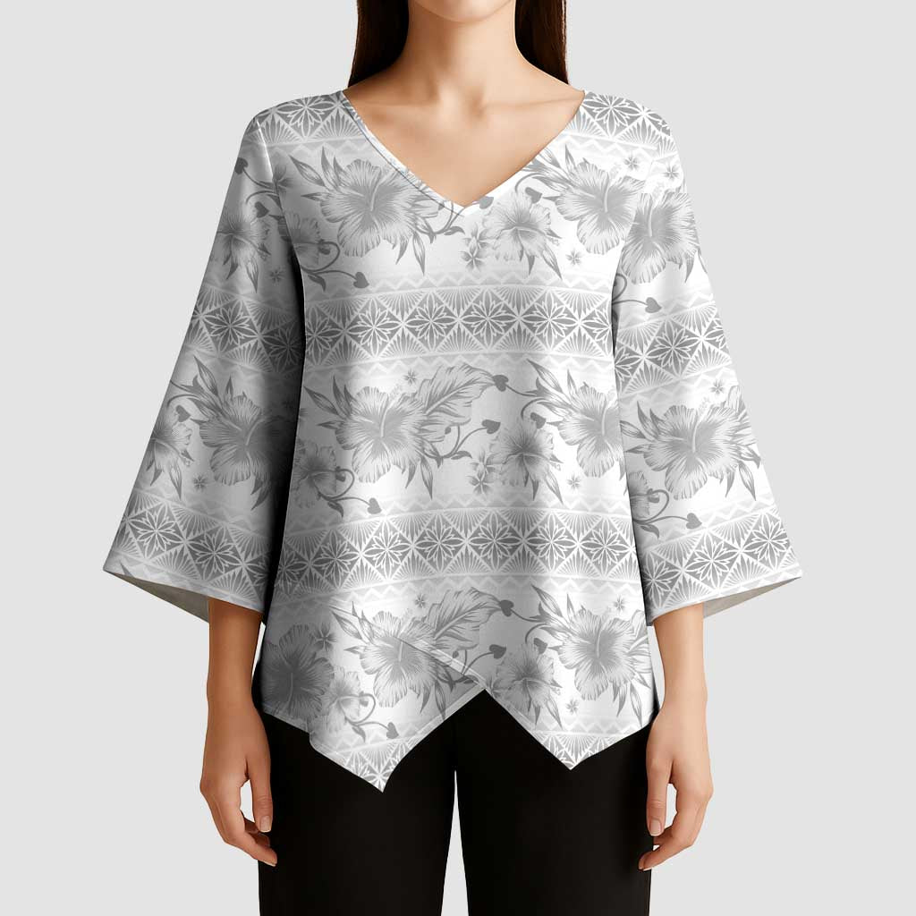 Samoa White Sunday Kimono Sleeve Blouse Samoan Tapa White Hibiscus LT05 - Polynesian Pride