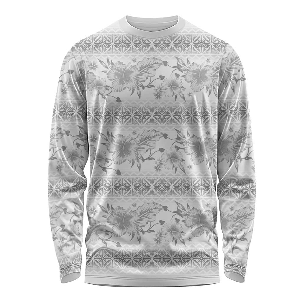 Samoa White Sunday Long Sleeve Shirt Samoan Tapa White Hibiscus LT05 Unisex White - Polynesian Pride