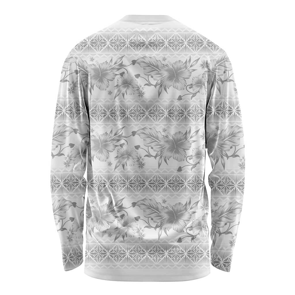 Samoa White Sunday Long Sleeve Shirt Samoan Tapa White Hibiscus LT05 - Polynesian Pride