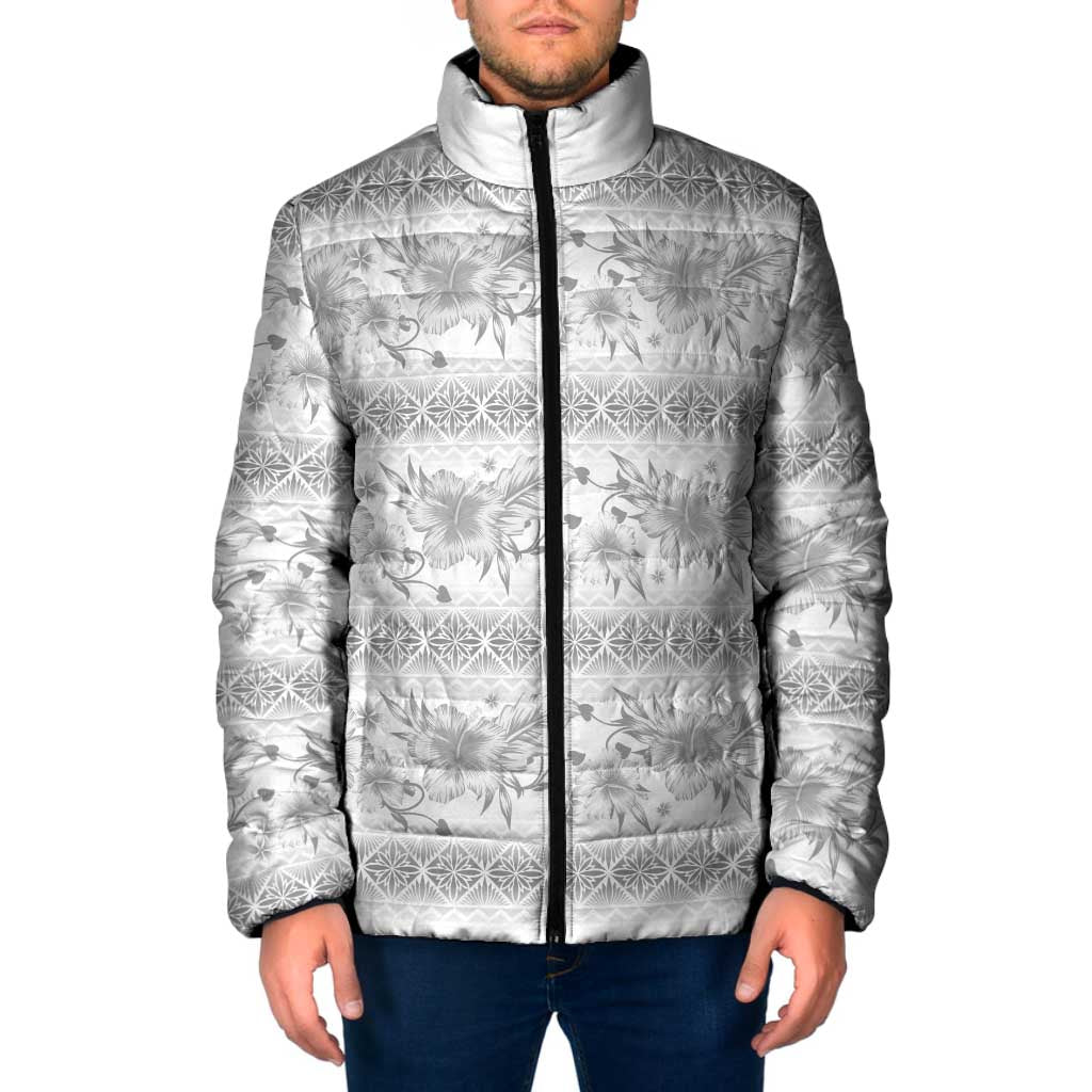 Samoa White Sunday Padded Jacket Samoan Tapa White Hibiscus LT05 Men White - Polynesian Pride