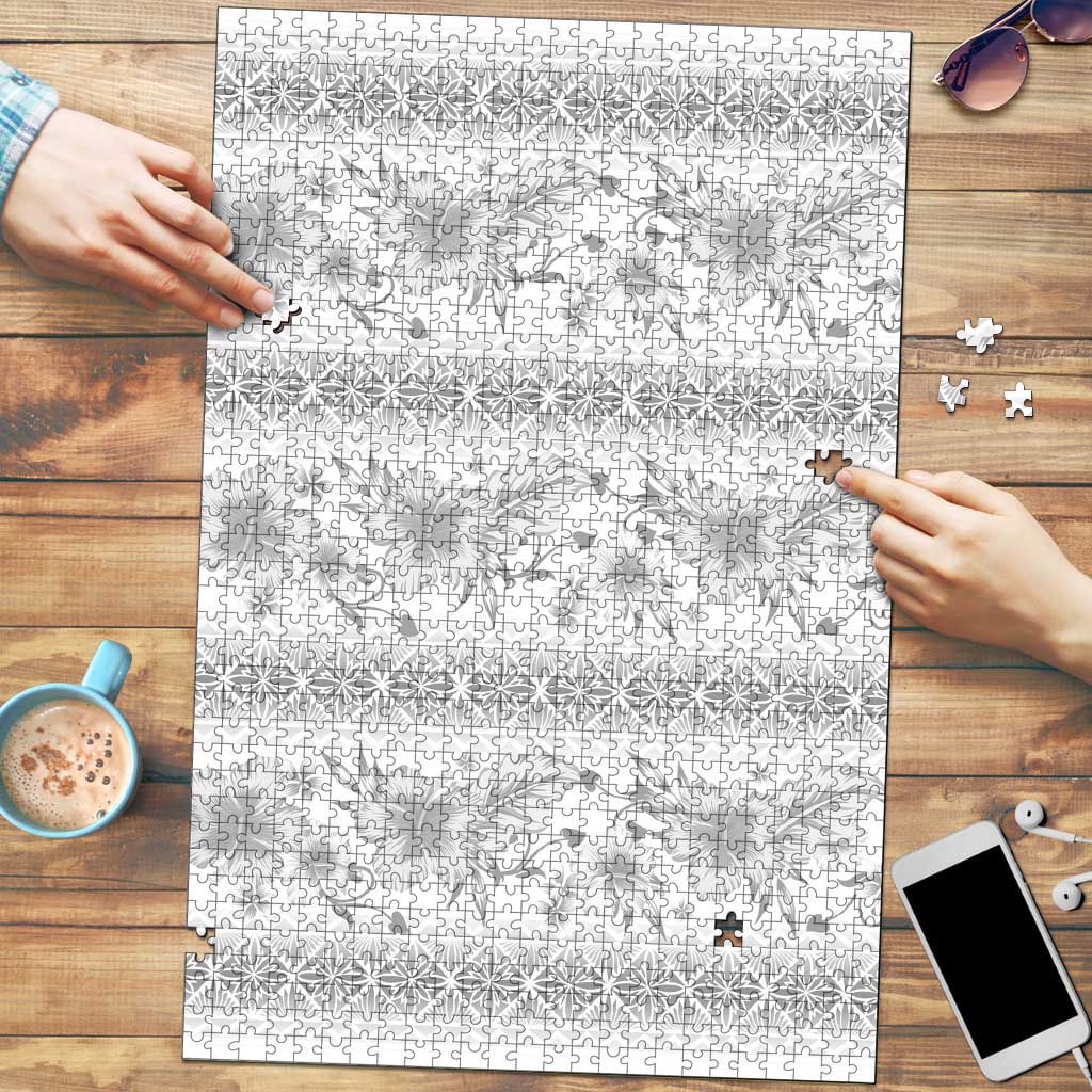 Samoa White Sunday Puzzle Samoan Tapa White Hibiscus LT05 White - Polynesian Pride