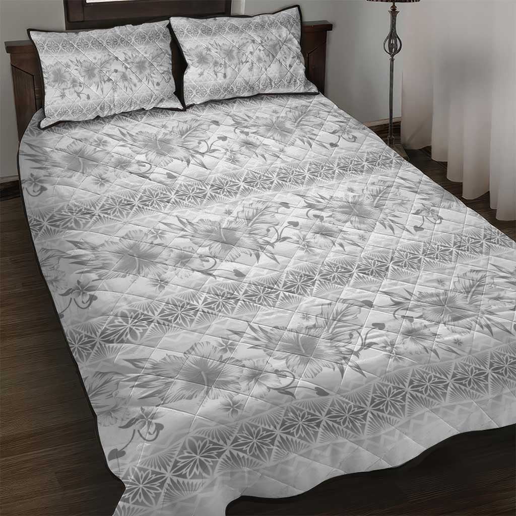 Samoa White Sunday Quilt Bed Set Samoan Tapa White Hibiscus LT05 White - Polynesian Pride