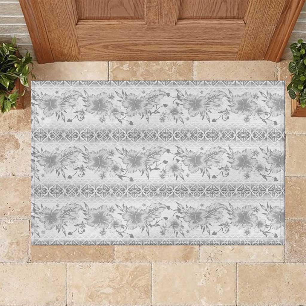 Samoa White Sunday Rubber Doormat Samoan Tapa White Hibiscus LT05 White - Polynesian Pride