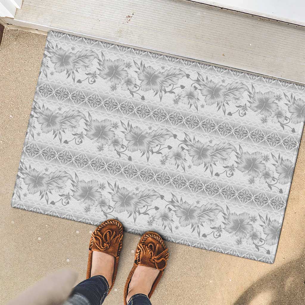 Samoa White Sunday Rubber Doormat Samoan Tapa White Hibiscus LT05 - Polynesian Pride