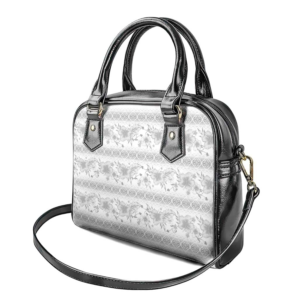 Samoa White Sunday Shoulder Handbag Samoan Tapa White Hibiscus LT05 - Polynesian Pride